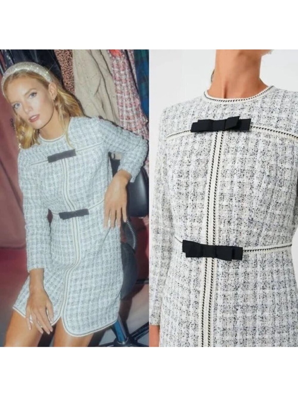 NEW Tuckernuck Pomander Place Ivory Bow Tweed Brigitta Dress NWT Luxury - Picture 6 of 7